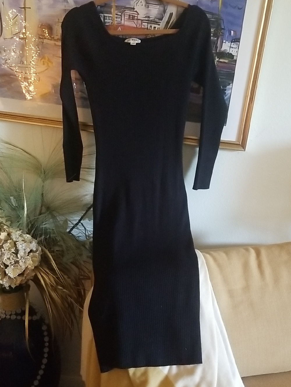 Say What? Black Ribbed Long Sleeve Midi Dress